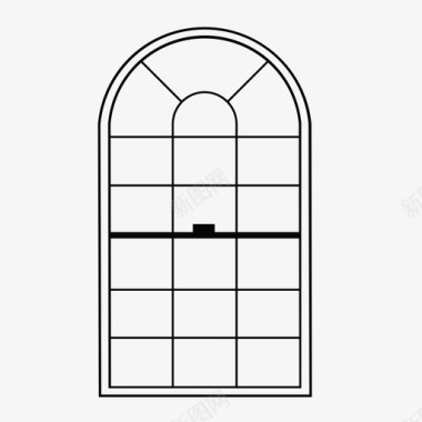 金色上海建筑窗窗格椭圆形图标图标