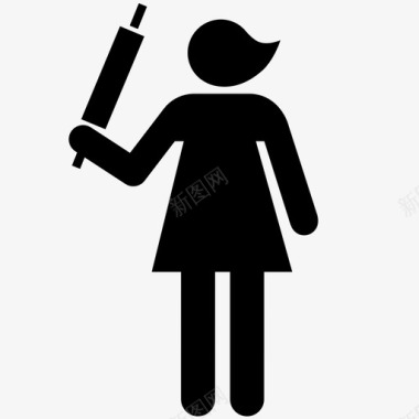 愤怒的女人威胁擀面杖图标图标