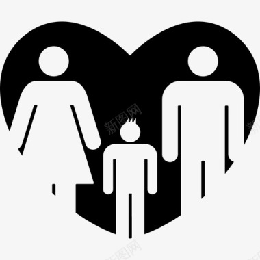 父亲和母亲带着儿子在心中象征着熟悉的爱人家庭的偶像图标图标