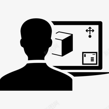 计算机使用3d打印机的人由计算机显示器工具和用具3d打印机组图标图标