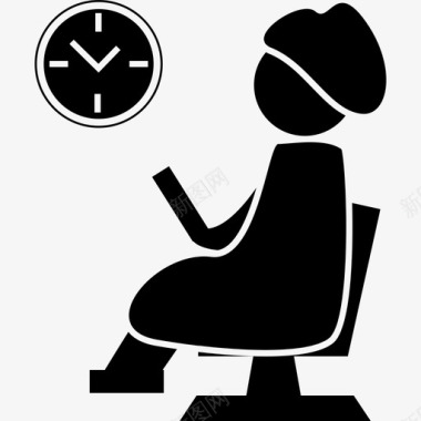 女人坐在发廊的椅子上看着挂钟人发廊图标图标