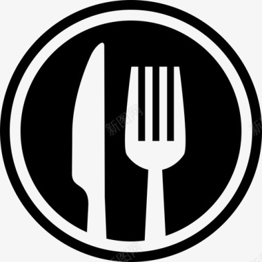 厨房置物架餐叉和刀叉餐具圆形界面符号用于餐厅厨房图标图标