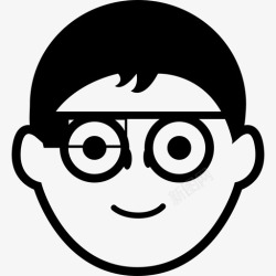 电脑圆形带阴影带圆形眼镜和谷歌眼镜的男孩脸电脑谷歌眼镜图标高清图片