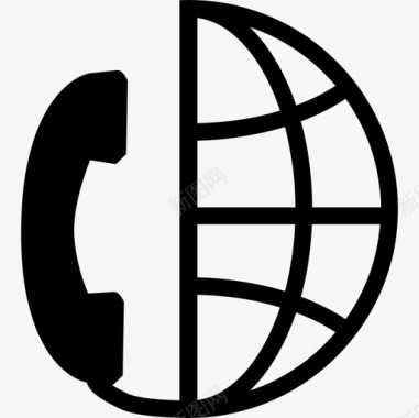 半地球网格与电话耳廓地球图标接口的国际呼叫符号图标