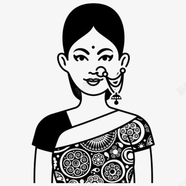 印度传统图案女人性纱丽图标图标