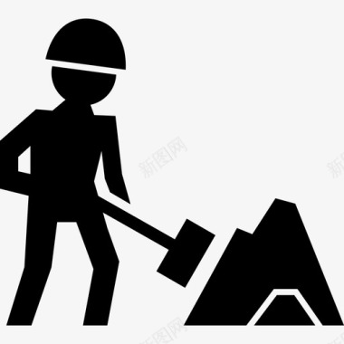 建筑工人在料堆旁用铲子工作人建筑行业图标图标