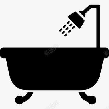 带开放式淋浴的浴缸工具和用具家居用品图标图标