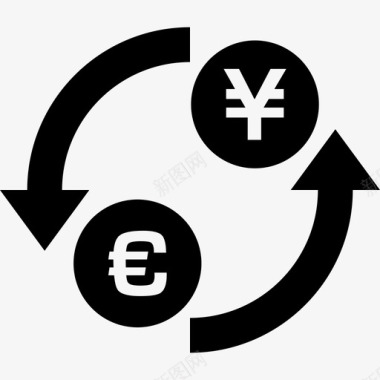 带箭头圆圈的美元日元货币兑换符号商务货币包1图标图标