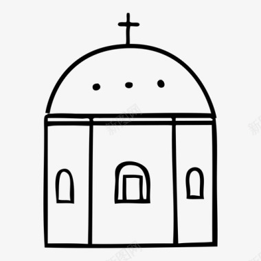 圣托里尼教堂尖塔牧师圣十字架图标图标