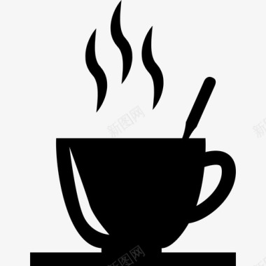 带勺子的热咖啡杯食物厨房图标图标