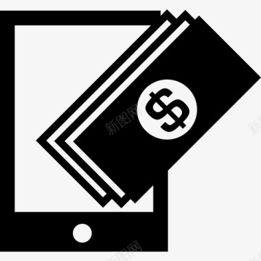手机和美元纸币商务钱袋1图标图标