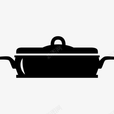 平底锅带盖的厨房平底锅工具和用具图标图标