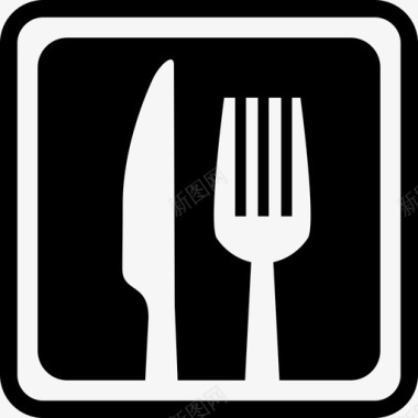 餐刀和叉子放在一个正方形中作为餐厅食物图标图标