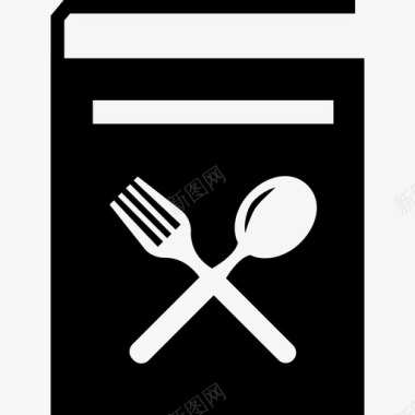 烹饪食谱书封面上有叉子和勺子工具和用具图标图标