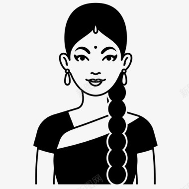 印度传统图案女人纱丽辫子图标图标
