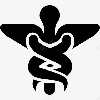 墨丘利的医学符号两条上升的蛇在一根有翅膀的手杖上医学图标图标