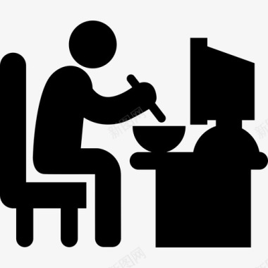 坐在办公桌上吃午饭的人每天的工作图标图标