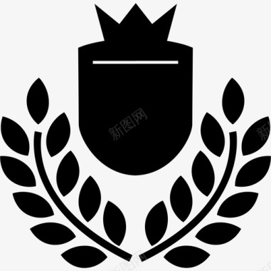 带冠冕和橄榄枝的象征性盾牌奖品图标图标