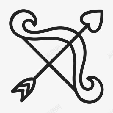 丘比特心弓箭弓和箭图标图标