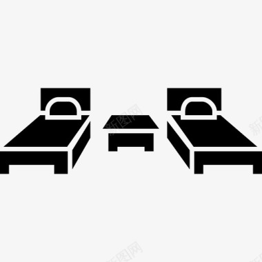 两张单人床和卧室中间的一张小桌子家具工具和用具家居用品图标图标