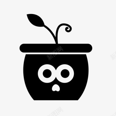 震惊的壶怪表情符号植物图标图标