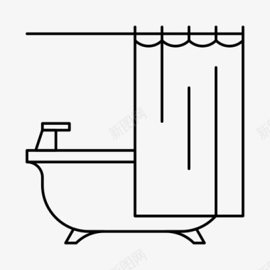 带窗帘的浴缸浴室淋浴图标图标