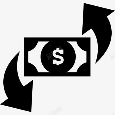 旋转箭头带两个旋转箭头的美元钞票商业符号图标图标