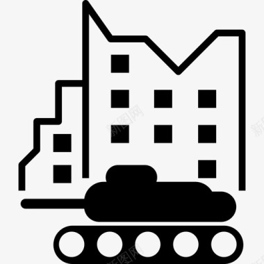 城市街道上的民兵坦克运输军事战略图标图标