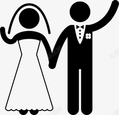 结婚的夫妇挥手开朗欢呼图标图标