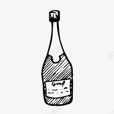 瓶子香槟绘画图标图标