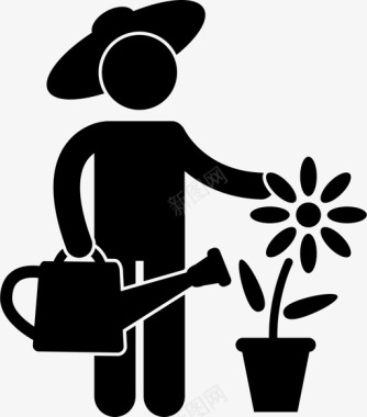 农民锄头农民种花种植浇水图标图标