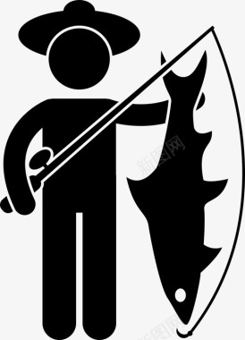 职业和工作渔夫渔场捕鱼图标图标
