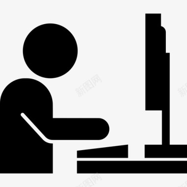 在侧视平板显示器上工作的人计算机计算机工人图标图标