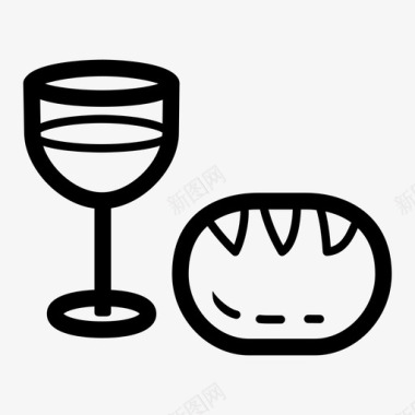 葡萄酒和面包高脚杯节日图标图标