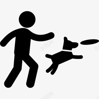 男人扔碟子狗跳起来接住动物图标图标