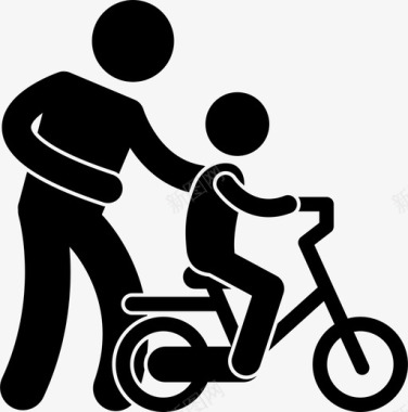 父亲与儿子自行车训练辅助儿童图标图标