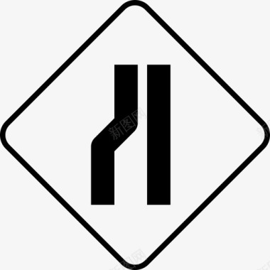 白色道路左窄小心道路图标图标