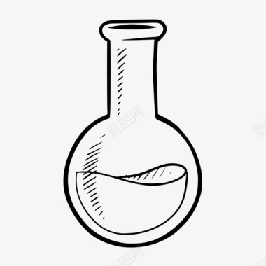 手绘科学素材圆底烧瓶烧杯化学品图标图标