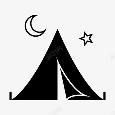 帐篷露营夜晚图标图标