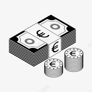 硬币欧元钱币欧元钞票现金硬币图标图标