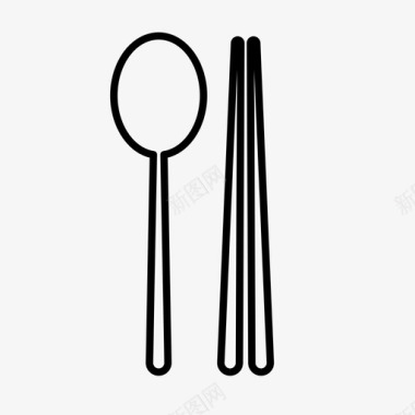 筷子夹食物勺子和筷子餐饮食物图标图标