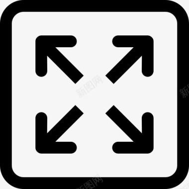 按钮全屏界面符号四个箭头在方形按钮大马克杯线直线图标图标