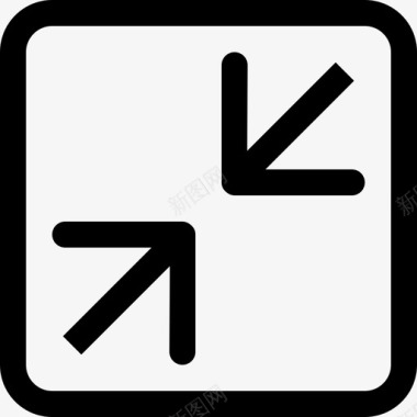 直线收缩两个箭头符号指向方形按钮的中心bigmug线图标图标