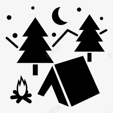 露营帐篷夜晚图标图标
