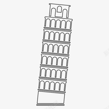 意大利炒面比萨斜塔意大利地标图标图标