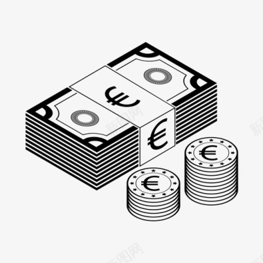 硬币欧元钱币欧元钞票现金硬币图标图标