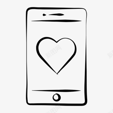 手绘卡通手机图标心形手机手绘爱情图标图标