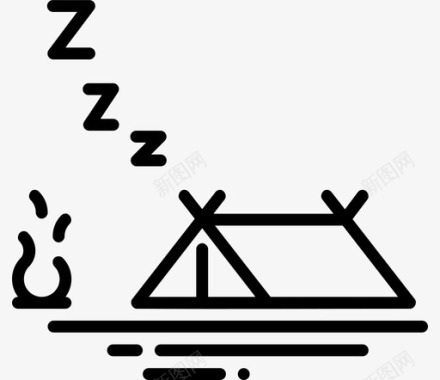 野营帐篷篝火睡眠图标图标