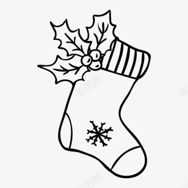 圣诞袜冬青雪花图标图标