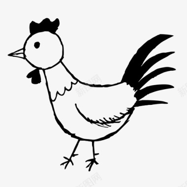 公鸡动物手绘图标图标